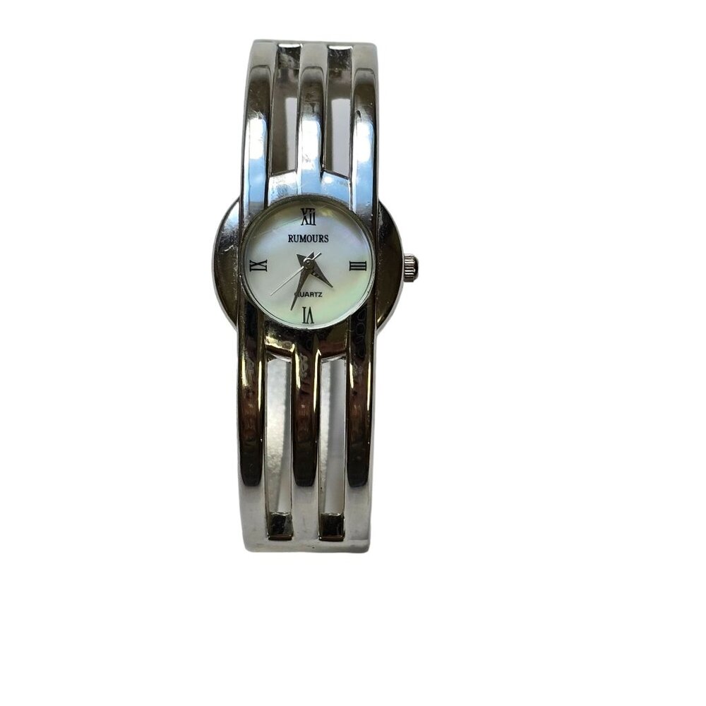 Vintage Rumours Silver Quartz Bangle Watch Roman Numerals White Face New Battery